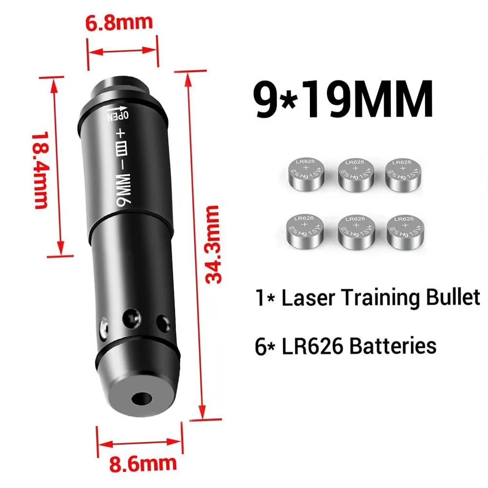 Cartucho láser de entrenamiento, 9mm/45ACP, 9x19mm, calibre visual, para fuego seco, práctica de entrenamiento, incluye tapa a presión adicional