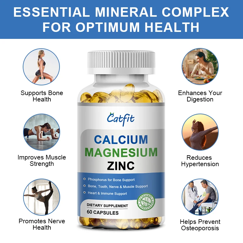 3-In-1 Calcium Magnesium & Zinc Capsules Vitamin D3 Daily Supplement For Bone Regeneration, Immune&Skeletal&Heart Support