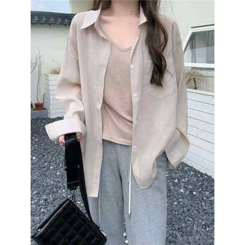 قميص صيفي نسائي من الحرير الثلجي للوقاية من الشمس، قميص رقيق من التنسل والقطن بأكمام طويلة وياقة بولو، كارديجان مفتوح بوظيفة ... #2