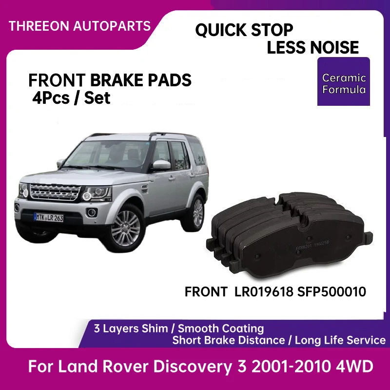 THREEON Front Brake Pads For Land Rover Discovery 3 2001-2010 Discovery 3 4WD LR019618 SFP500010 TO1348-F