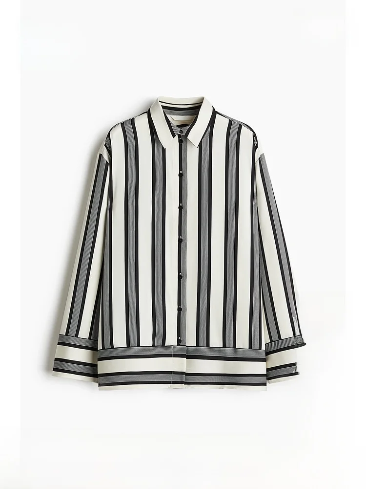 

Женская рубашка H&M: летняя, с интеллектуальным полосатым дизайном, винтажная, в клетку, с длинным рукавом, отложным воротником, для ношения под одеждой