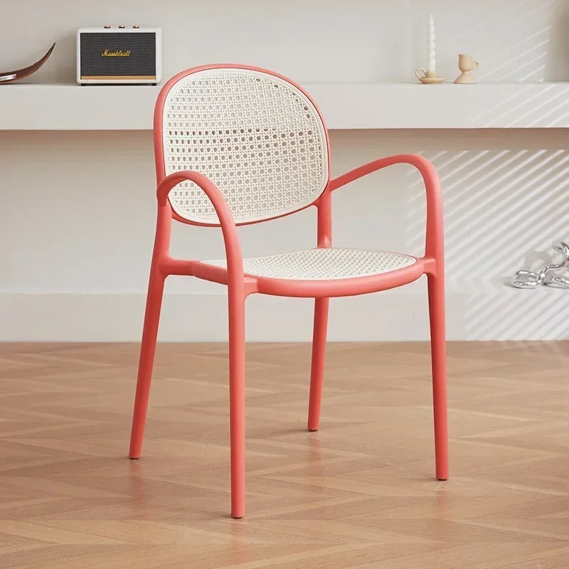 Nordic Rattan Woven Chairs Ins Plastic Stacking Stools Simple Backrest Design Macaron Dining Chair Room Furniture New Arrivals