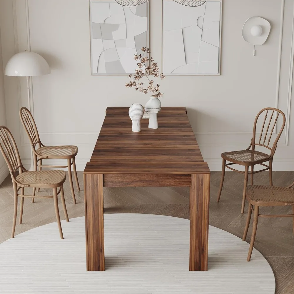 طاولة غرفة طعام قابلة للتمديد، طاولة طعام كبيرة قابلة للتمديد 20-118 تتسع لـ 6 8 10 12 شخصًا، مستطيلة من خشب الجوز الحديث #2