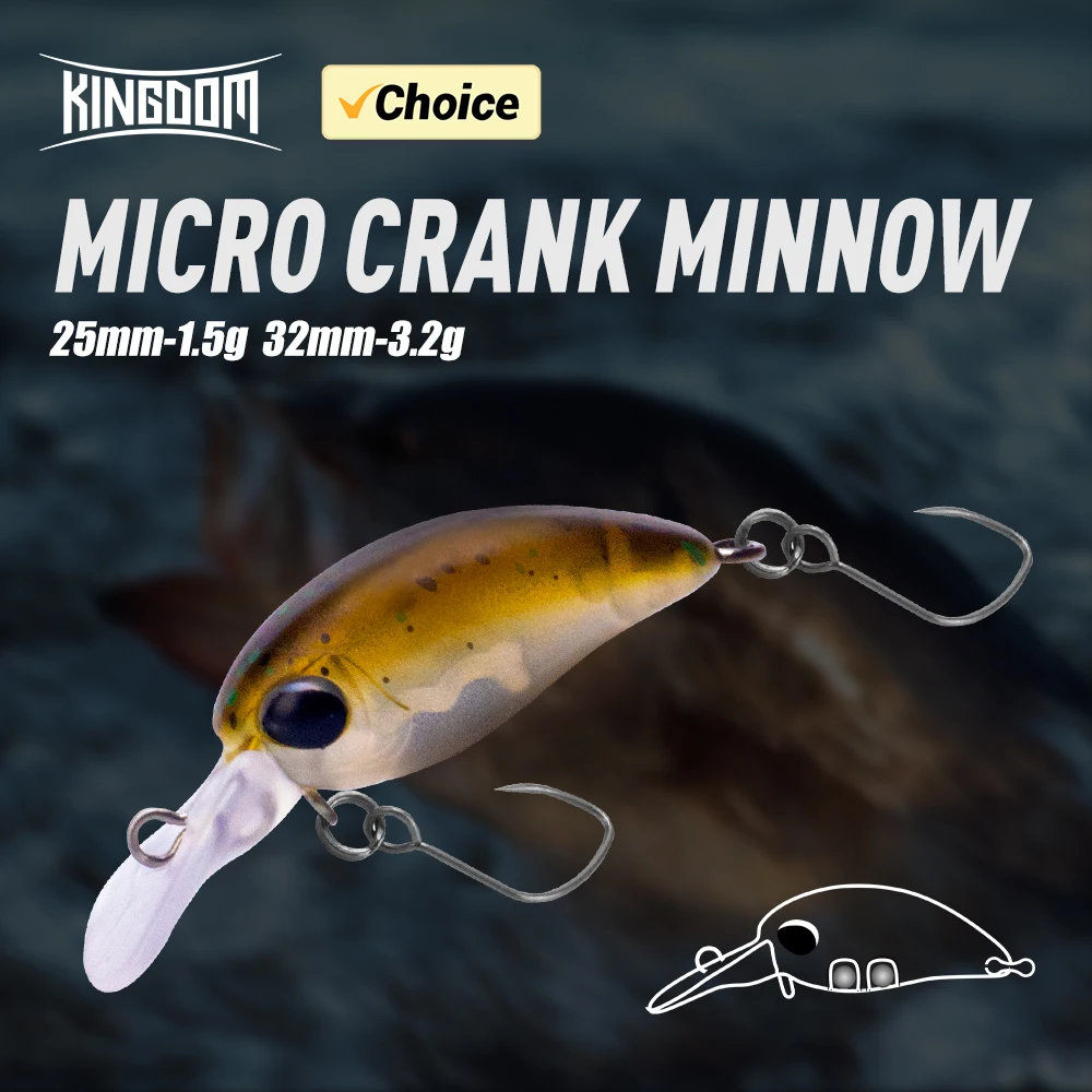 Kingdom Mini-Kurbel-Minnow-Köder, 1,5 g, 25 mm, 3,2 g, 32 mm, schwimmende künstliche Wobbler, harte Wobbler für Forellen-Hechtangeln