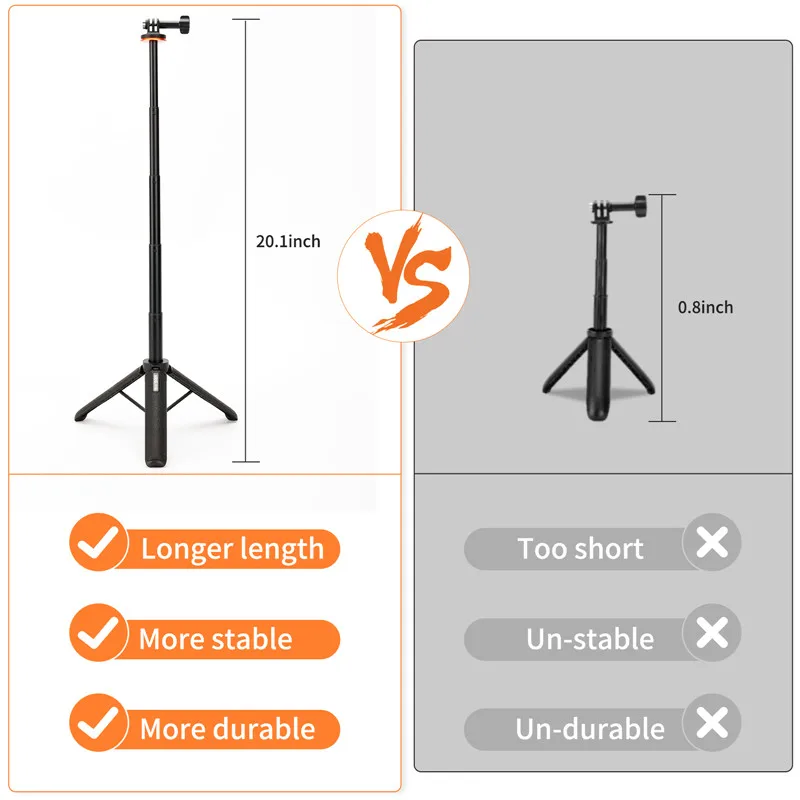 حامل ثلاثي لعصا سيلفي قابل للتعديل لعمل DJI 3 ، 4 ، الجيب 3 ، GoPro 12 ، 11 ، 10 ، 9 ، 8 ، Insta ، X4 ، ملحقات تصوير Vlog ، 50