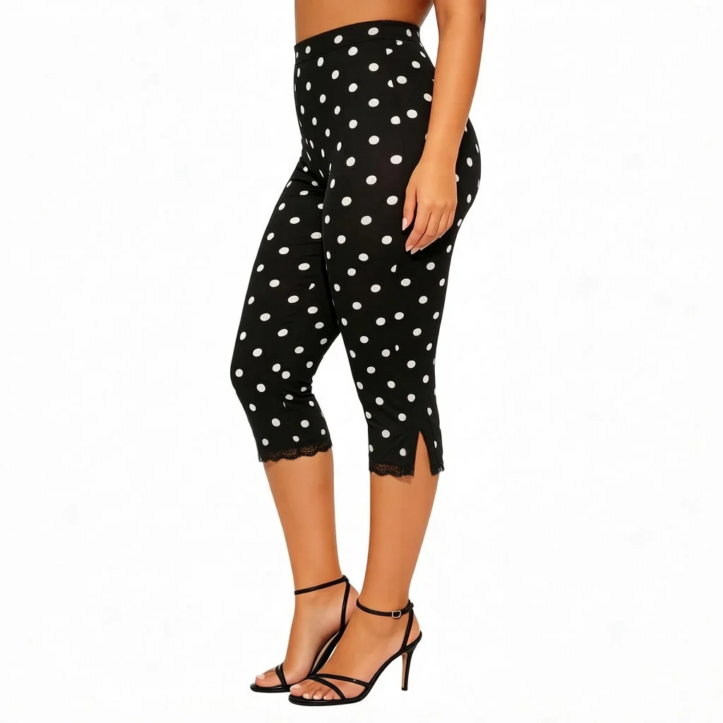 Elevate Your Summer Style with Lace Trim Split Seven-Eighth Pants in Black, White, and Multi-Color - S, M, L, XL
