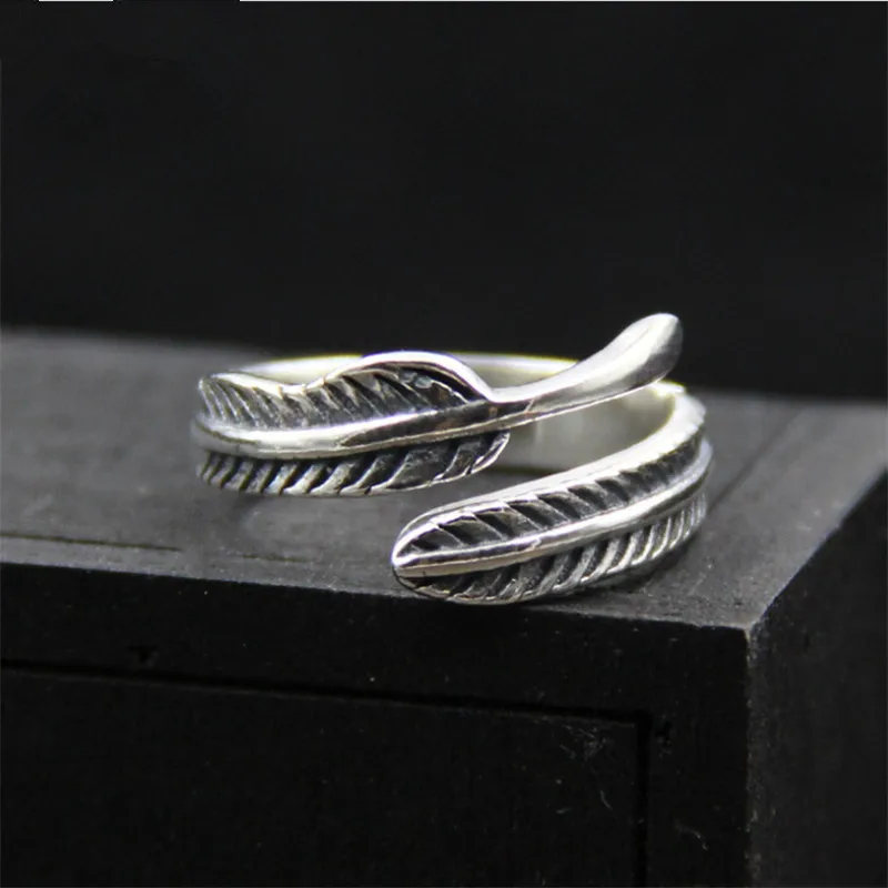 Uglyless Handmade Thai Silver Leaf Rings for Women 925 Sterling Silver Leaf Finger Ring Vintage Feather Tail Ring Ethnic Jewelry