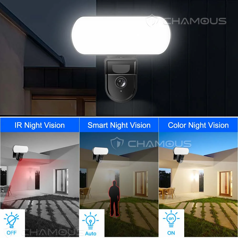 2K WiFi Camera Outdoor Tuya 3MP Security Cam 10W Floodlight Siren Alarm Video Surveillance Smart Home Bulb Cam CCTV Street Cam