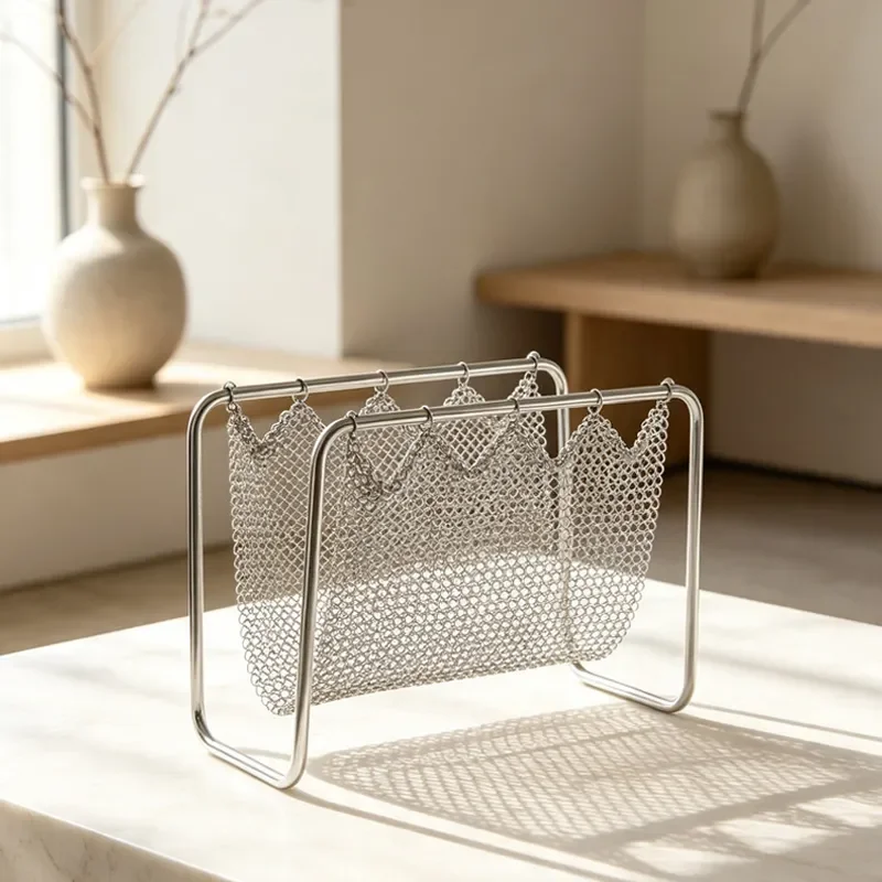 Modern Minimalist Metal Wire Grid Magazine Rack Rectangular Storage Basket for Books Newspapers Home Office Desk Organizer