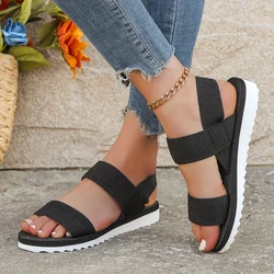 Women's fashion trend anti-slip wear comfortable matching color sole pure black shoelace flat sandals