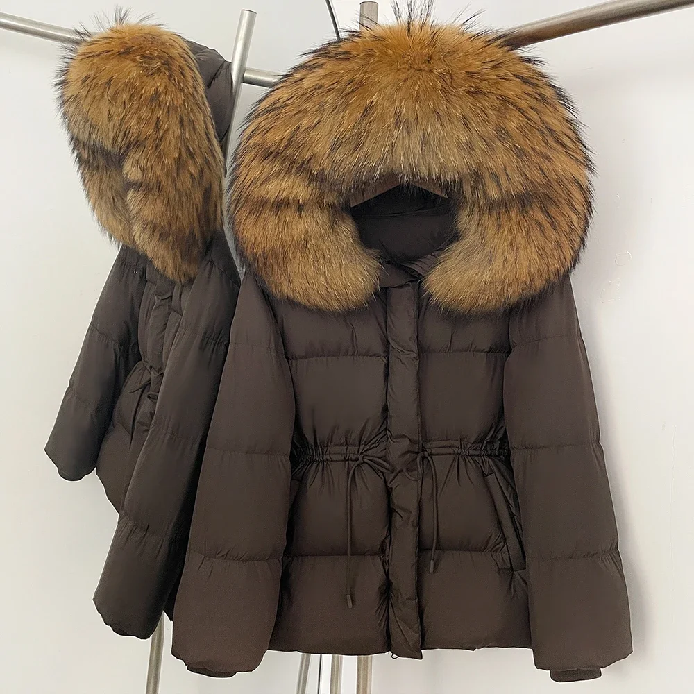 OFTBUY Fur Jacket Warm New Real Fox Fur Coat Female Hooded Autumn Winter Long Sleeves Duck Down Outerwear Puffer Jacket Women