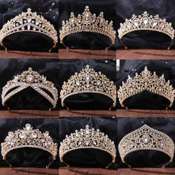 DIEZI New Baroque Korean Gold Color Crown Hair Accessories Luxury Crystal Tiara For Women Wedding Headdress Bridal Hair Jewelry