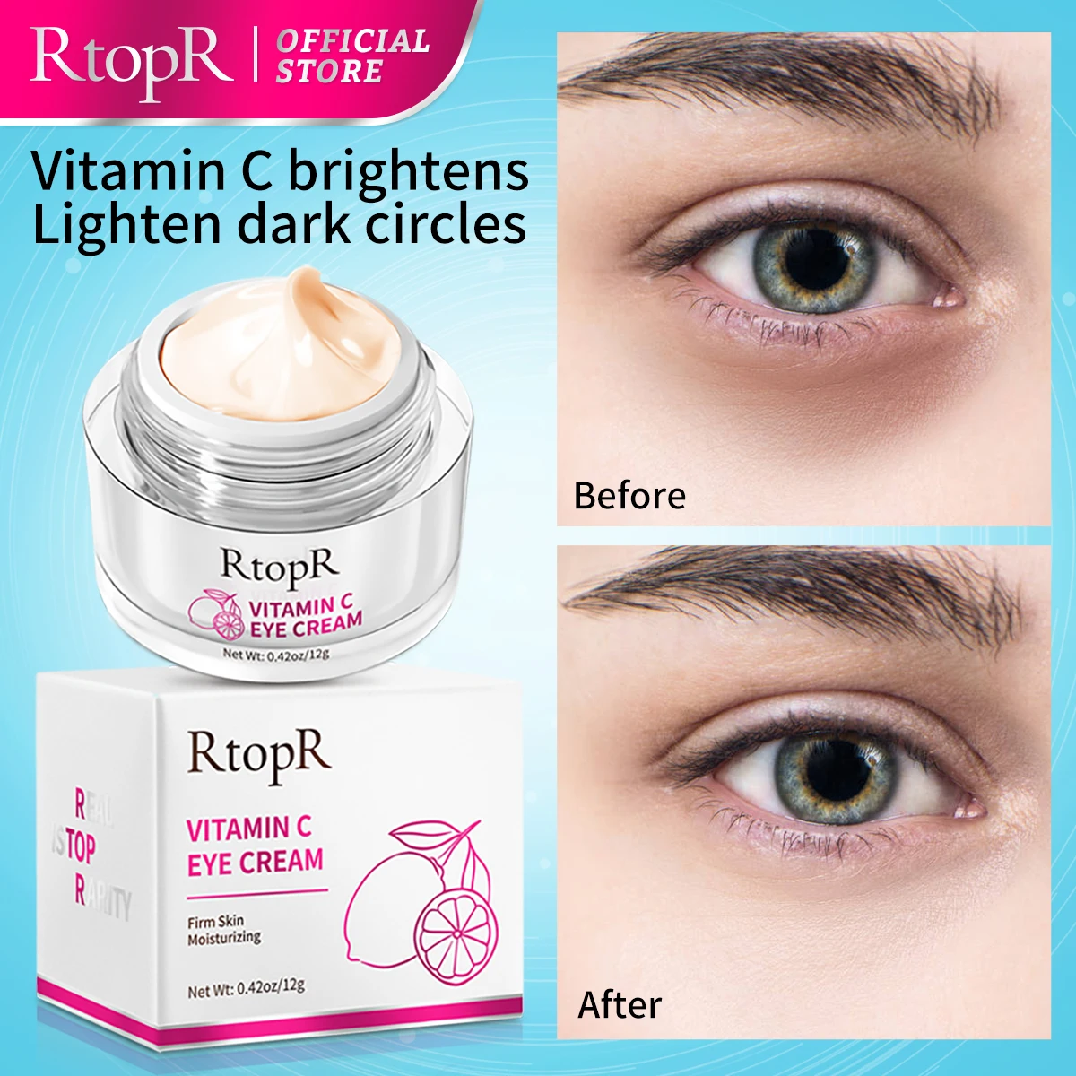 

RtopR Vitamin C Eye Cream Anti-Puffiness Remove Dark Circle Moisturizing Easy to absorb Fade fine lines Beauty Health Eye care