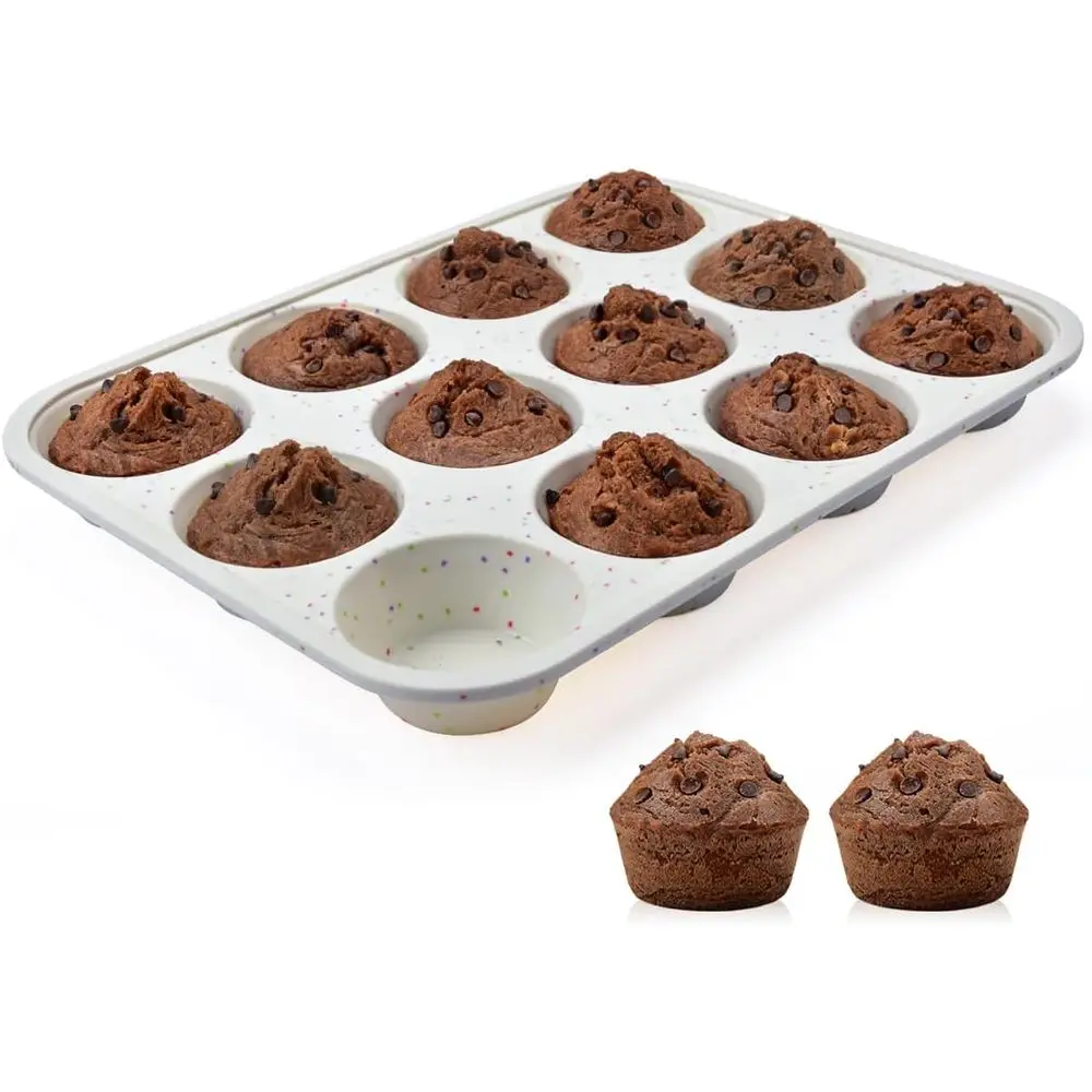 

Non-Stick 12-Cup Silicone Cupcake Pan with Metal Reinforcement for Easy Baking