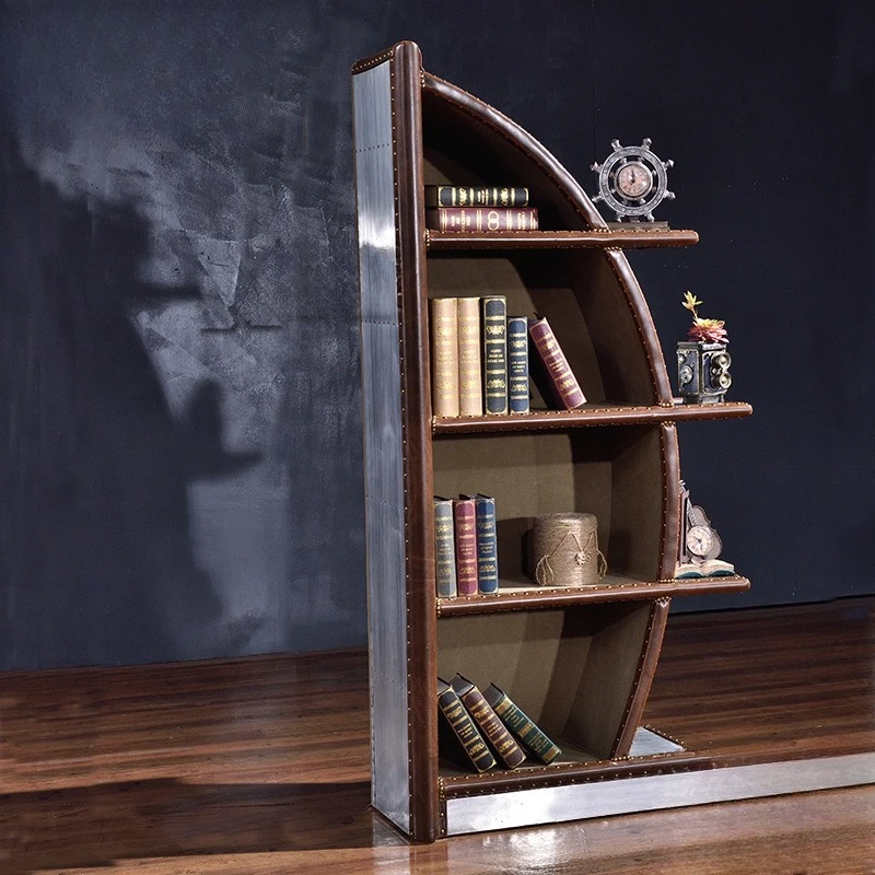 

Industrial style sailboat bookcase designer personalized display stand American rural retro old aluminum rivet rack