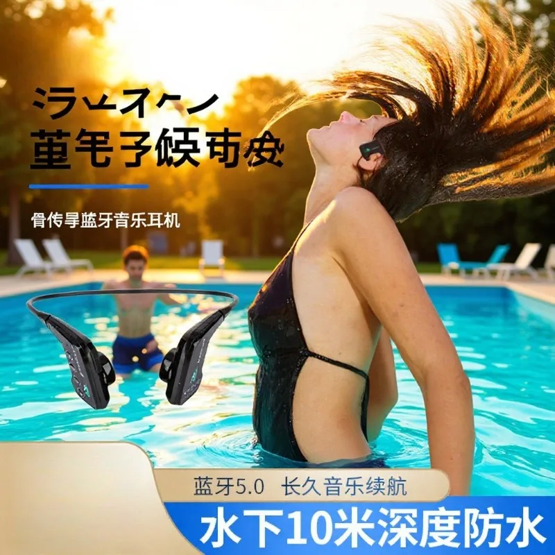Bone conduction bluetooth headset running swimming waterproof battery life comes with memory wireless sports type