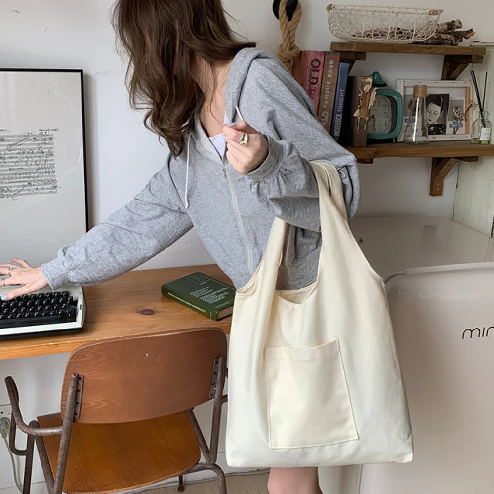 Women Canvas Shoulder Bag Teeth Print Ladies Student Casual Handbag Tote Reusable Large Capacity Foldable Shopping Beach Bags
