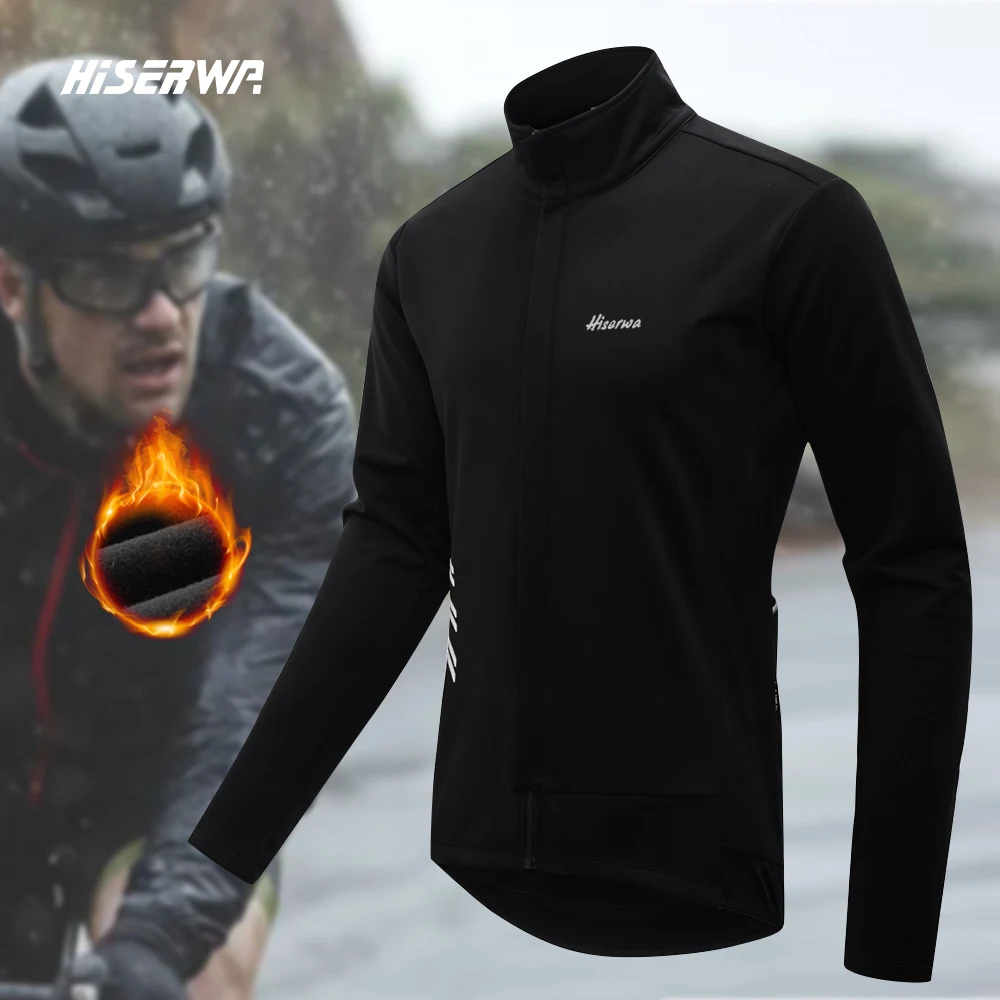 

HISERWA Men Cycling Windbreaker Outdoors Quality MTB Cycling Jersey Winter Warm Waterproof Bicycle Jersey Bicycle Windbreaker