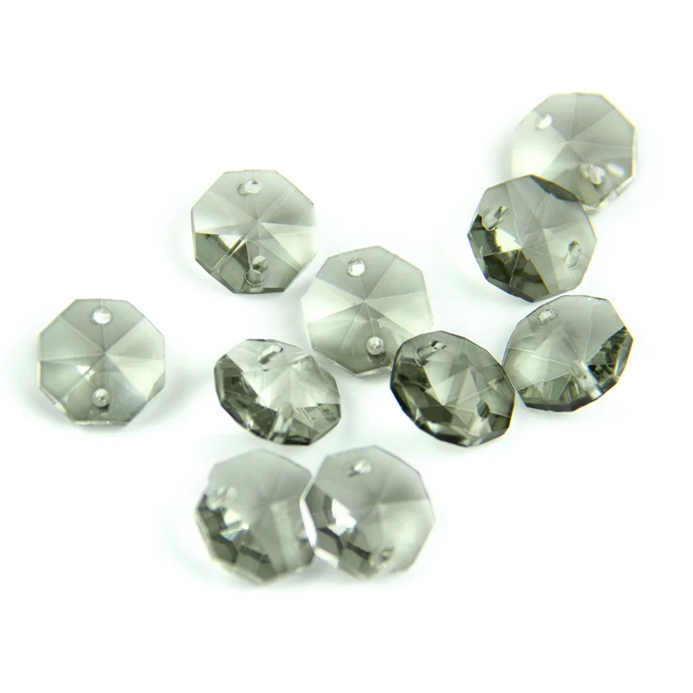 Black Gray 14mm Octagon Beads In 1 Hole/2 Holes Cut&Faceted Glass Strand Garland Curtain Beads