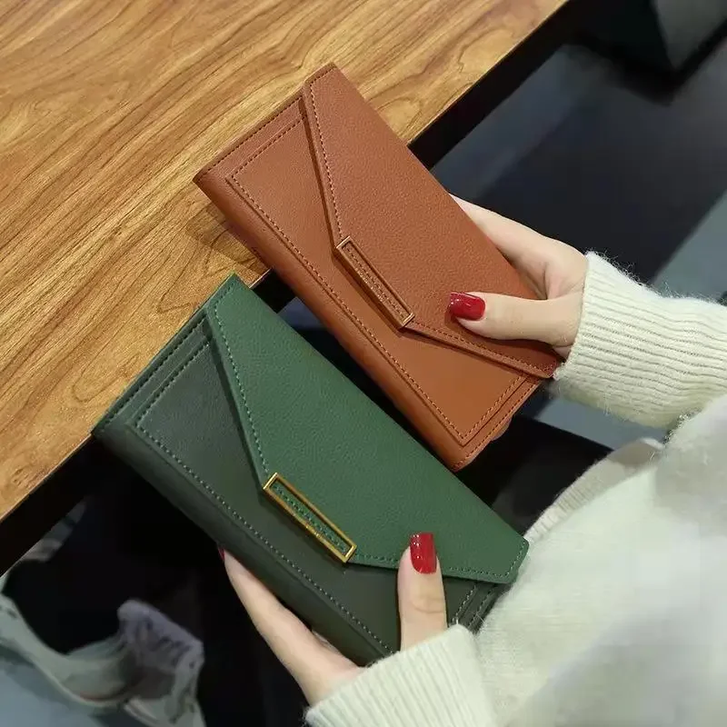 

Korean Vintage Long Design Purse Clutch Women Wallets 2023 New Fashion Leather Hasp Phone Pocket Bank Card Holders Cartera Mujer