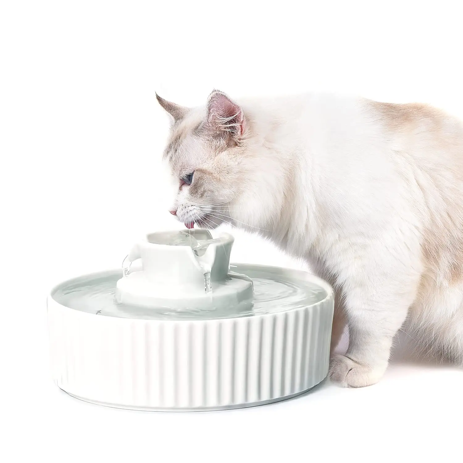 

CHU TING New 2.1L Ceramic Cat Bowl Cat Fountain with Activated Carbon Filter Pet Water Dispenser Automatic for Cat Dog Drinking
