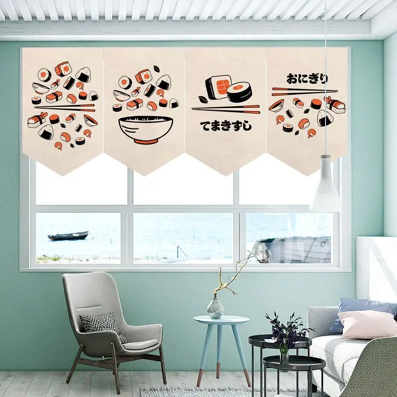VIKAMA Japanese Sushi Triangle Pennant Curtain Hand Drawn Food Hanging Flag Izakaya Restaurant Shop Window Decor