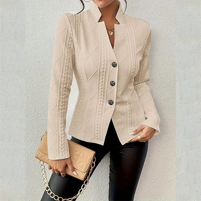Frauen Blazer Jacke Anzug Mantel Einreiher Stehkragen Schlank Oberbekleidung Temperament Büro Dame 2025, Frühling Vintage Tops – Detail 12