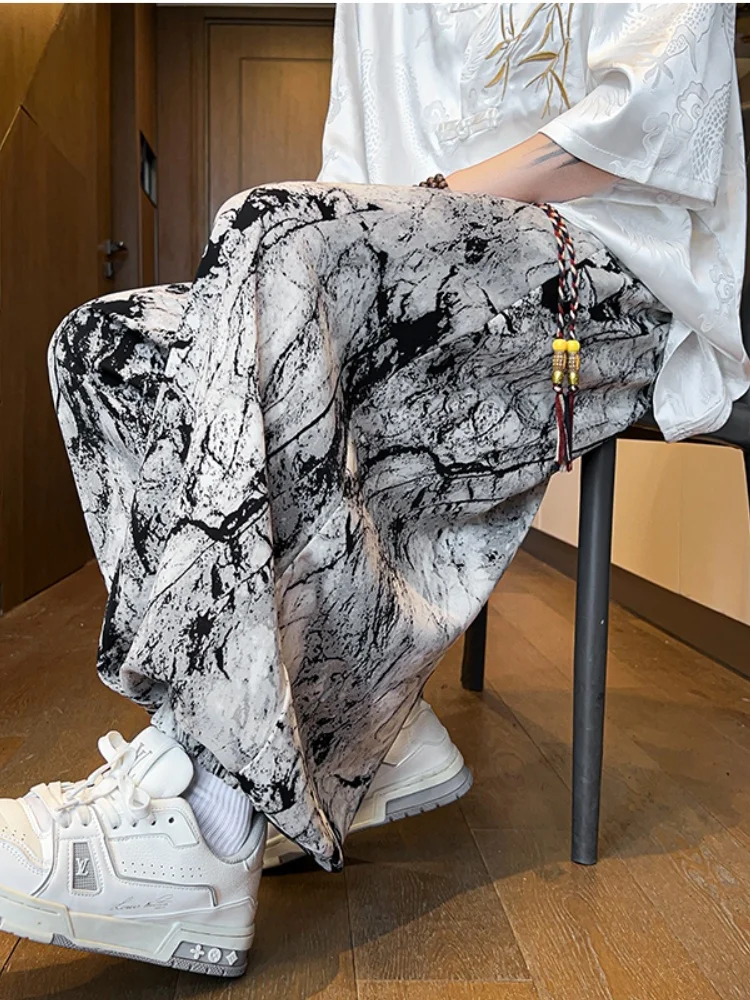 

Новые китайские брюки из ледяного шелка для мужчин, летние свободные брюки в стиле Харадзюку, повседневная одежда, дышащие, тонкие, прямого кроя