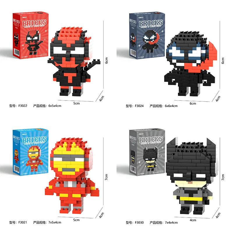 .Spider Man Building Block Deadpool & Venom Iron Man Figure Batman Super Hero Cartoon Character Model Toys for Gifts
