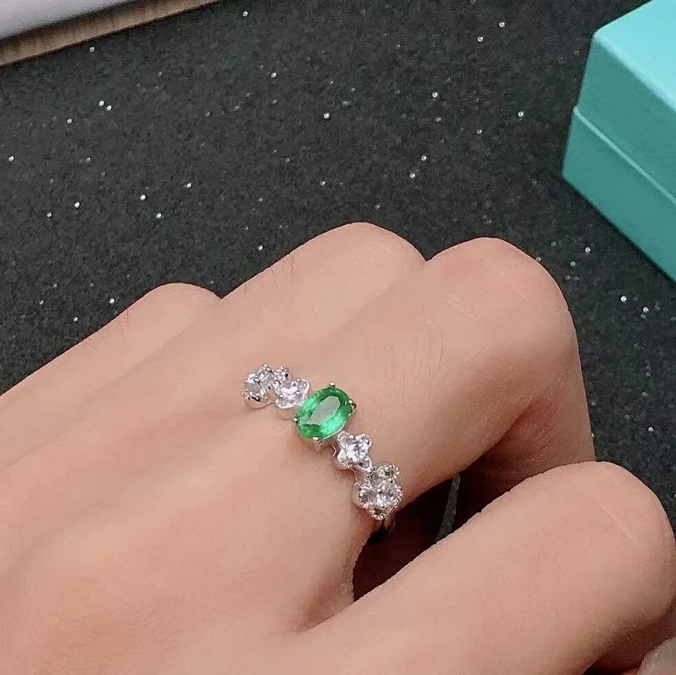 

Твердое серебряное кольцо с изумрудом 925 пробы для повседневного ношения, 4 мм * 6 мм, кольцо из натурального изумруда, модное кольцо из стерлингового серебра с драгоценным камнем