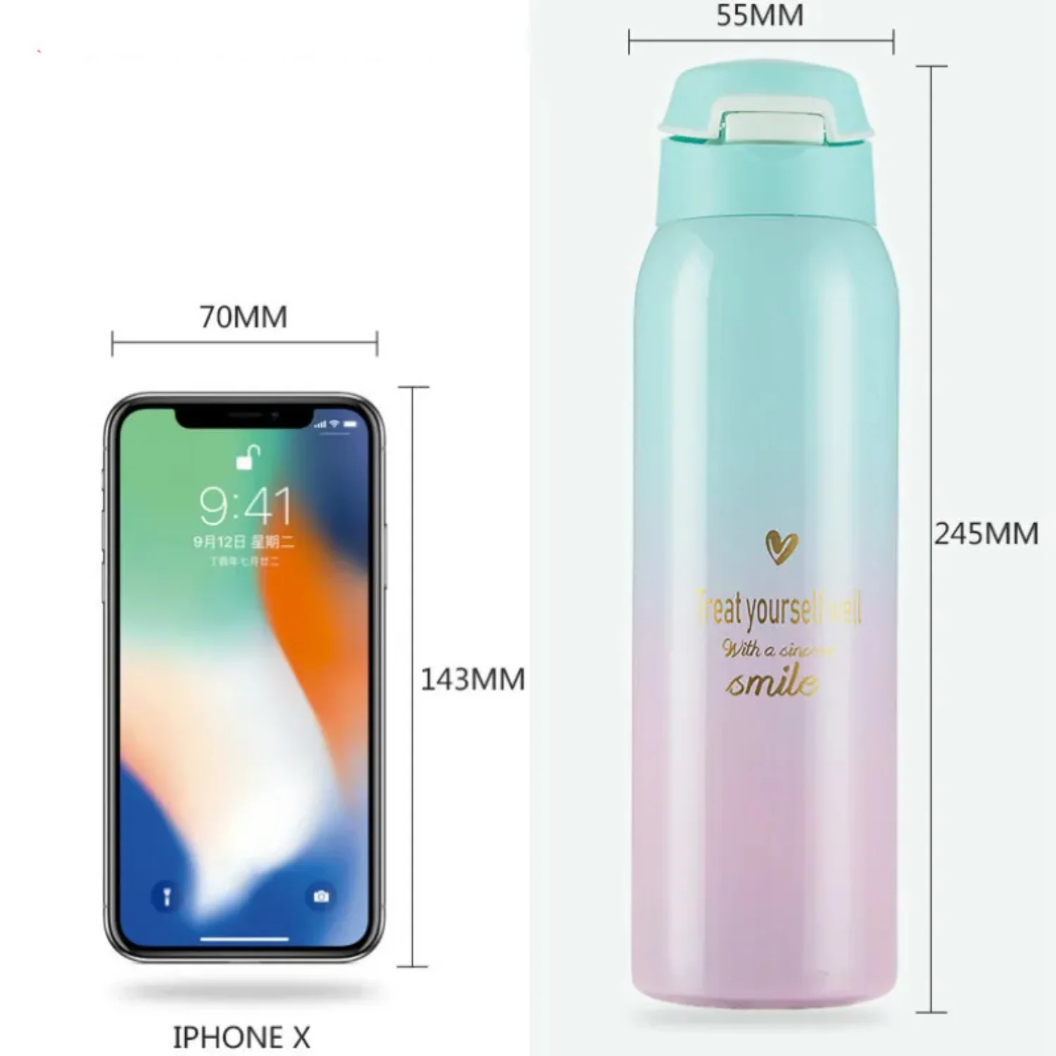 크리 에이 티브 버클 밀짚 보온병 컵 그라디언트 패션 야외 모션 스테인레스 스틸 진공 냉수 컵 병