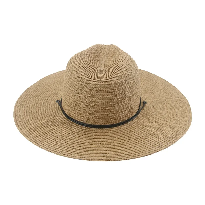 Straw Sun Hat Hats for Women Hats for Men Big Brim 9cm Windproof Rope Casual Western Cowboy Panama Sun Protection Hats Gorros