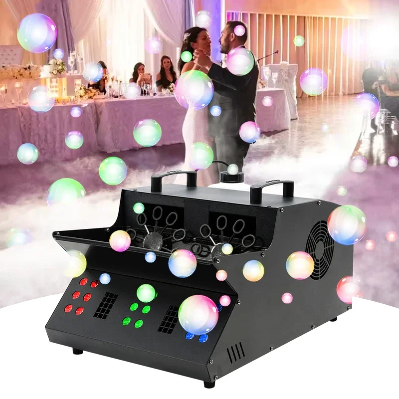 1200W Smoke Bubble Machine DJ Double Wheel LED Bubble Fog Machine Stage DMX Bubble Fog Machine For Wedding Halloween Party Show