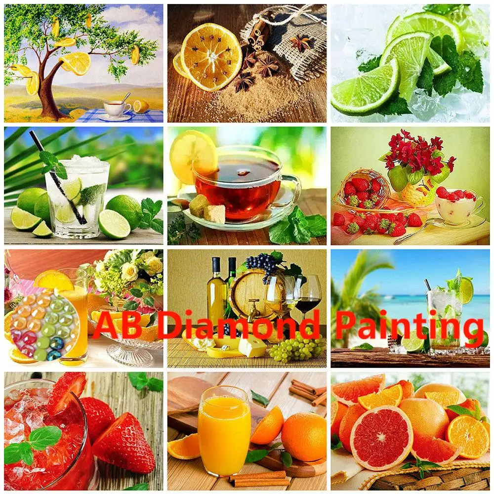 AB Diamond Mosaic Art Fruit Lemon Embroidery 5D Diamond Painting Scenery Mosaic Kitchen Rhinestone Picture Handmade Hobby