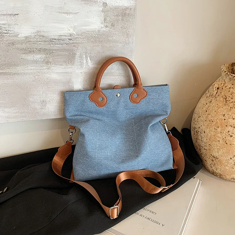 Casual Denim Square Shoulder and Crossbody Bags Solid Hasp Simple Sense of Luxury Personality Handbags for Women 2024 Commute