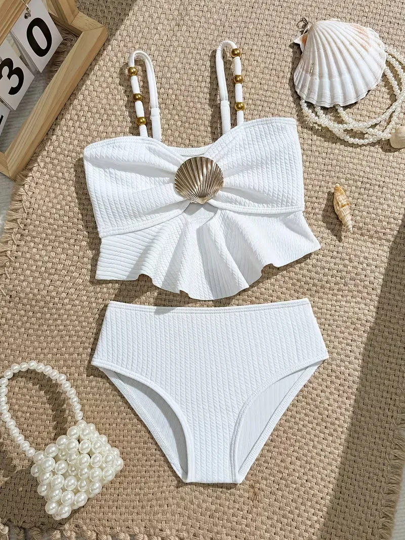 2026 Niedlicher Badeanzug mit Rüschensaum für Mädchen, Sommer-Strand-Schwimmanzug, 2-teiliger Tankini für Babymädchen, 2-teilige Badeanzüge, 4 bis 7 Jahre – Detail 2