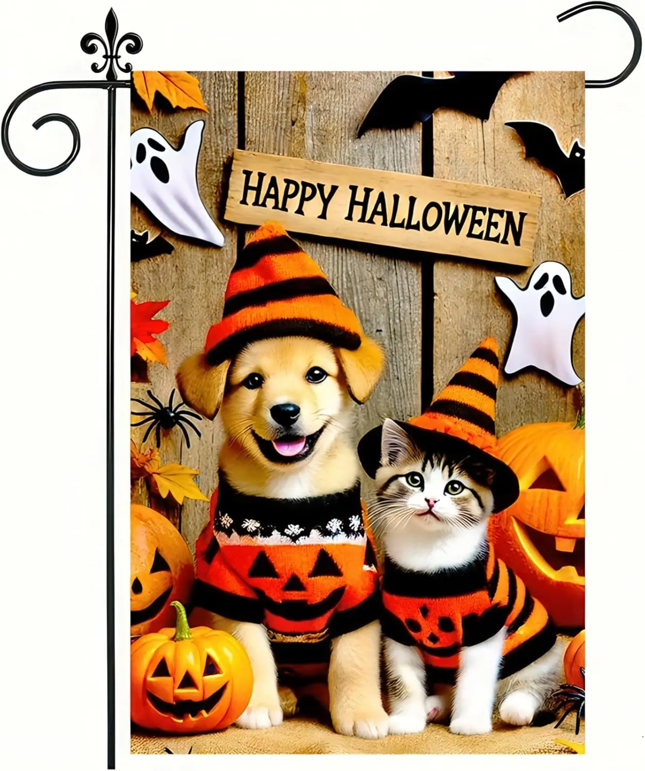 Happy Halloween Garden Flag Double Sided 12x18 Flag Cute Cat And Dog Pumpkin Garden Flag Sweaters And Witch Hats Jack-O'-Lan