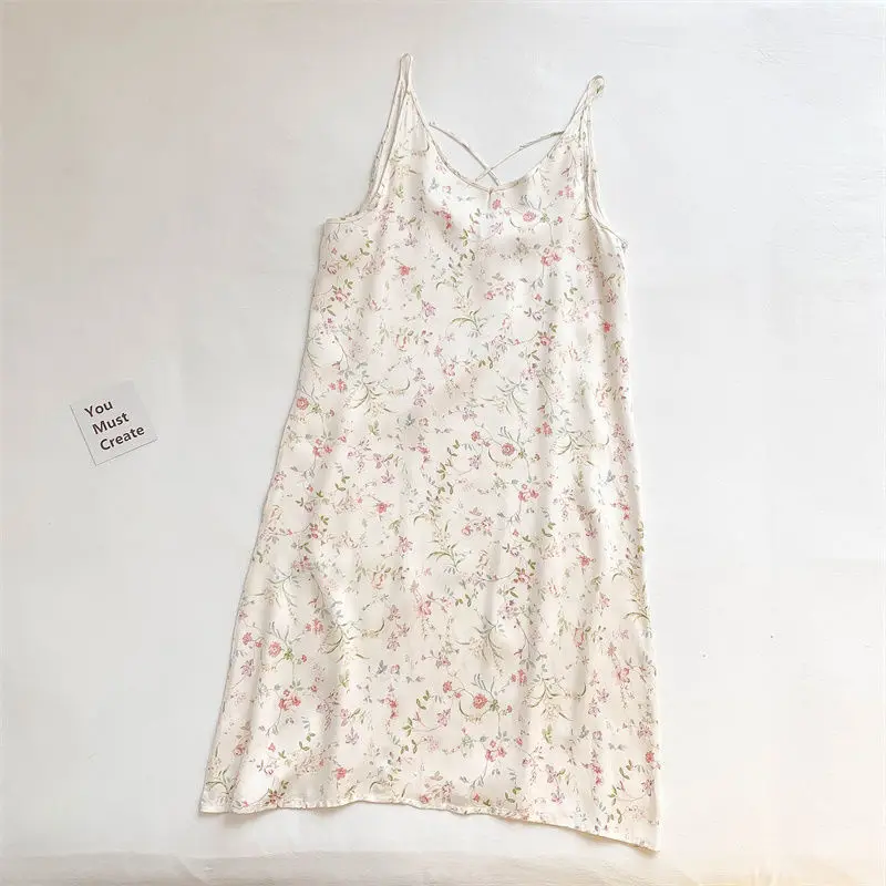 Sleeveless Nightgowns Women Floral Sexy Design Daily Breathable Casual Soft Retro Elegant Korean Style Summer Sleepwear Simple