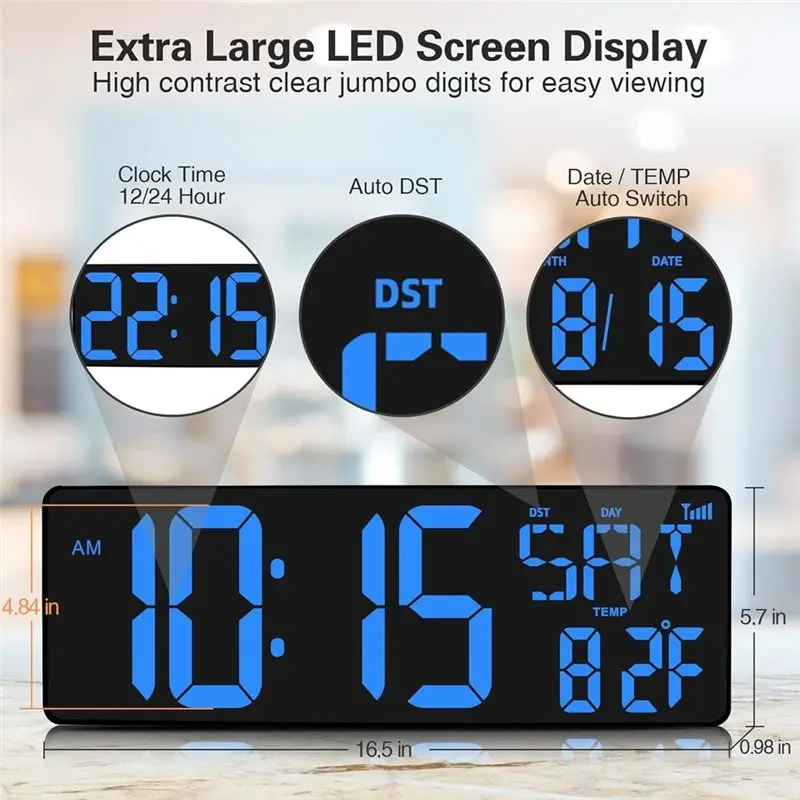 A20F-Large Digital Wall Clock Wifi Sync Large Wall Clock LED Big Digital Timer Clock EU Plug