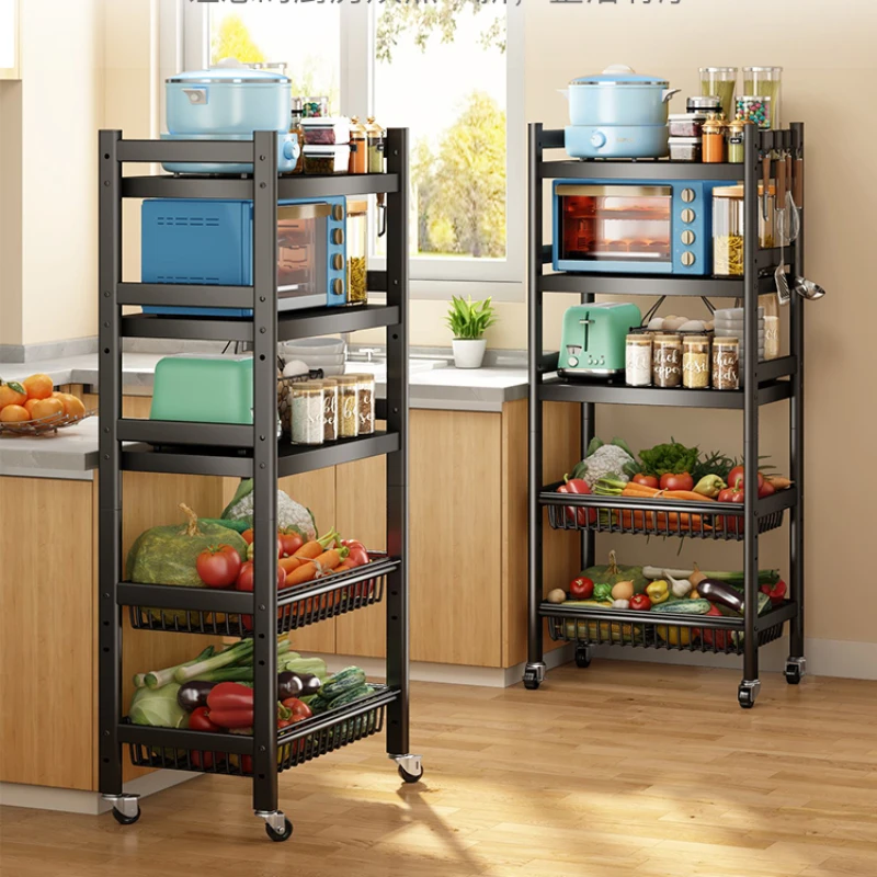 

The kitchen shelves are floor-to-ceiling, multi-layered, multi-functional, and put vegetable baskets for home use