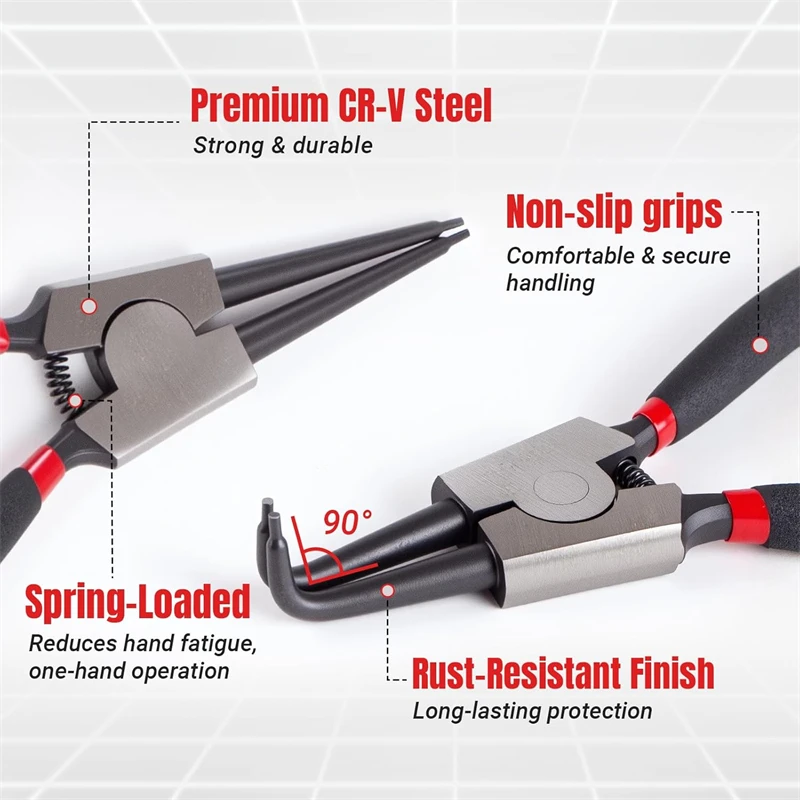 4pcs 7" Snap Ring Pliers Set Internal & External Circlip Plier With Straight/Bent Jaw C Clip Plier For Automotive Tool Mechanics view 3