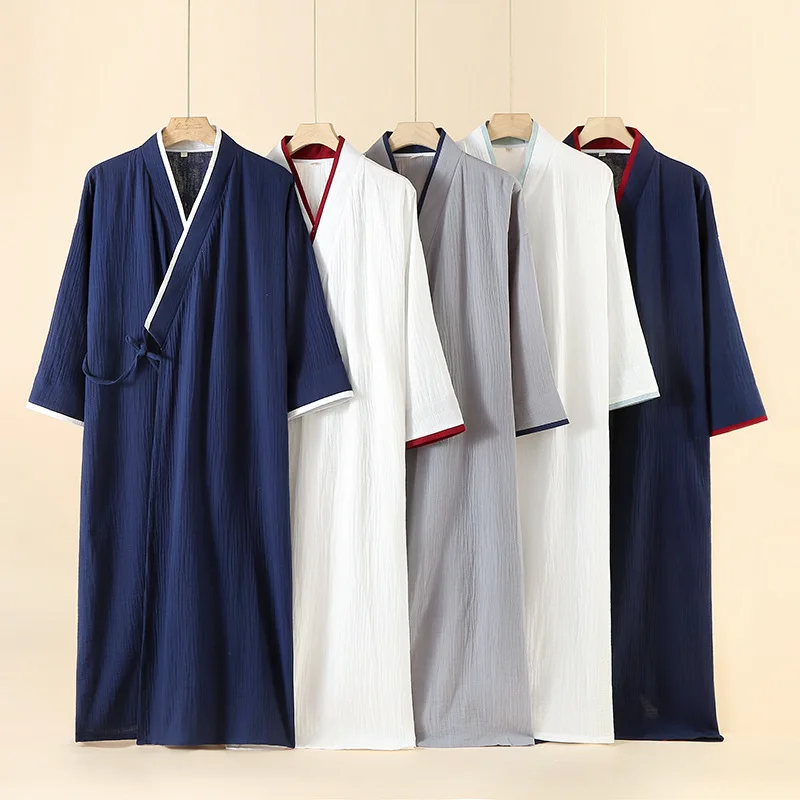 

Spring Autumn Men 100% Cotton Bathrobe Japanese-Style Kimono Male Gauze Robe Bathrobe Men's Sweat Steaming Sleepwear kimono
