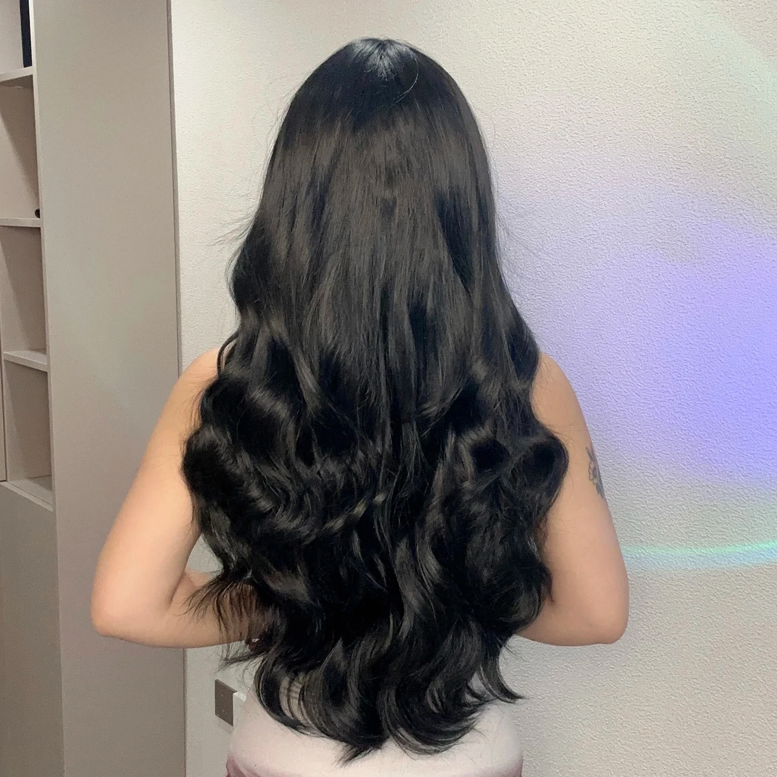 موجات كبيرة من شعر مستعار صناعي أسود طويل مجعد لأزياء الهالوين. يرتديها يوميا. باروكة شعر ذات درجة حرارة عالية. #2