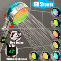 LED Digital Temperature Display Pressurized Shower Head With Fan Colorful High Pressure Large Flow One-Key Stop Handheld Shower