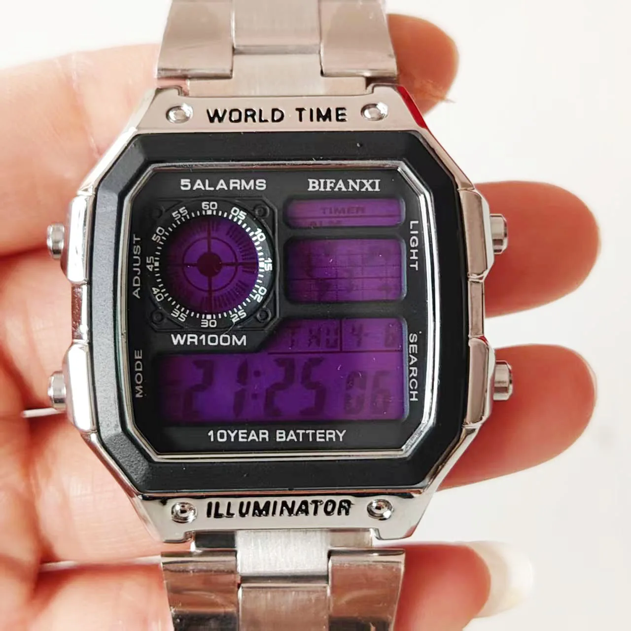 

Creative Trendy Square Silver Watch, Male Couple Electronic Watch
