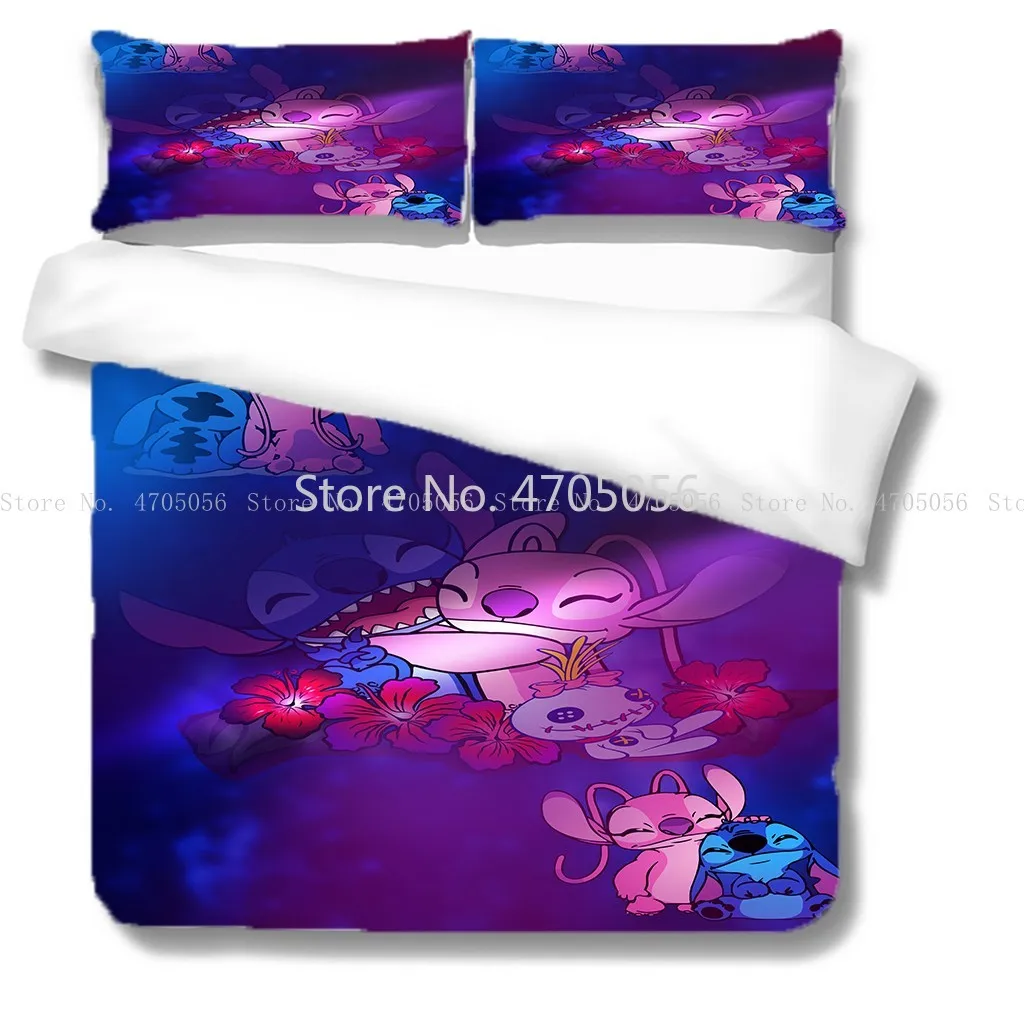 Disney Purple Dream Lilo & Stitch Child Bedding Set Duvet Cover Sets Pillowcase for Baby Adult Birthday Gift Single Double Size