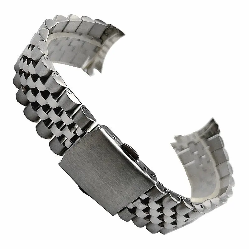 Bracciale con cinturino per orologio con estremità curva nera argento vintage 18mm 19mm 20mm 21mm 22mm in acciaio inossidabile Gold Jubilee