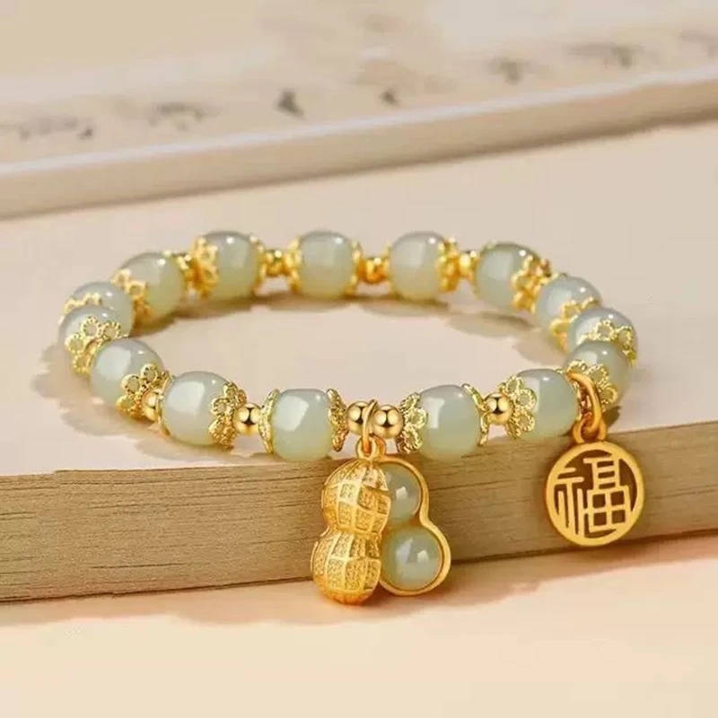 Natural Hetian Jade Ins Niche Design Peanut Bracelet Popular Elegant Fashion Jewelry Sexy Young Girls Best Selling Gifts 2026
