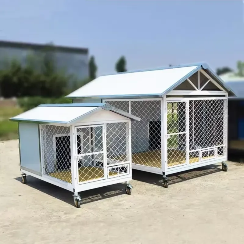 Steel Rolling Pet House with Lockable Gate and Raised Floor for Villa/Courtyard Pet Hygiene