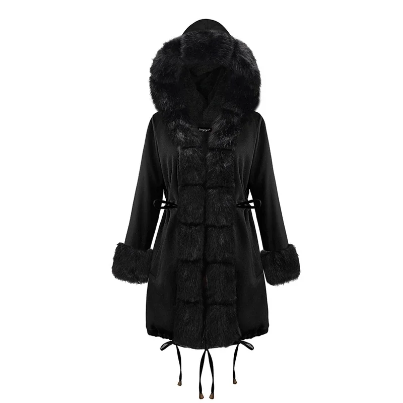 

Autumn and winter popular slim fit warm women's coat, mid to long hooded faux fur cotton coat